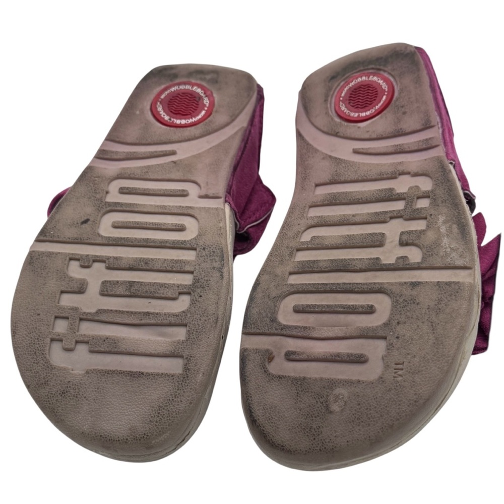 FitFlop Girl’s Magenta Leather Sandals with Floral Detail Size 4 - Picture 8 of 16